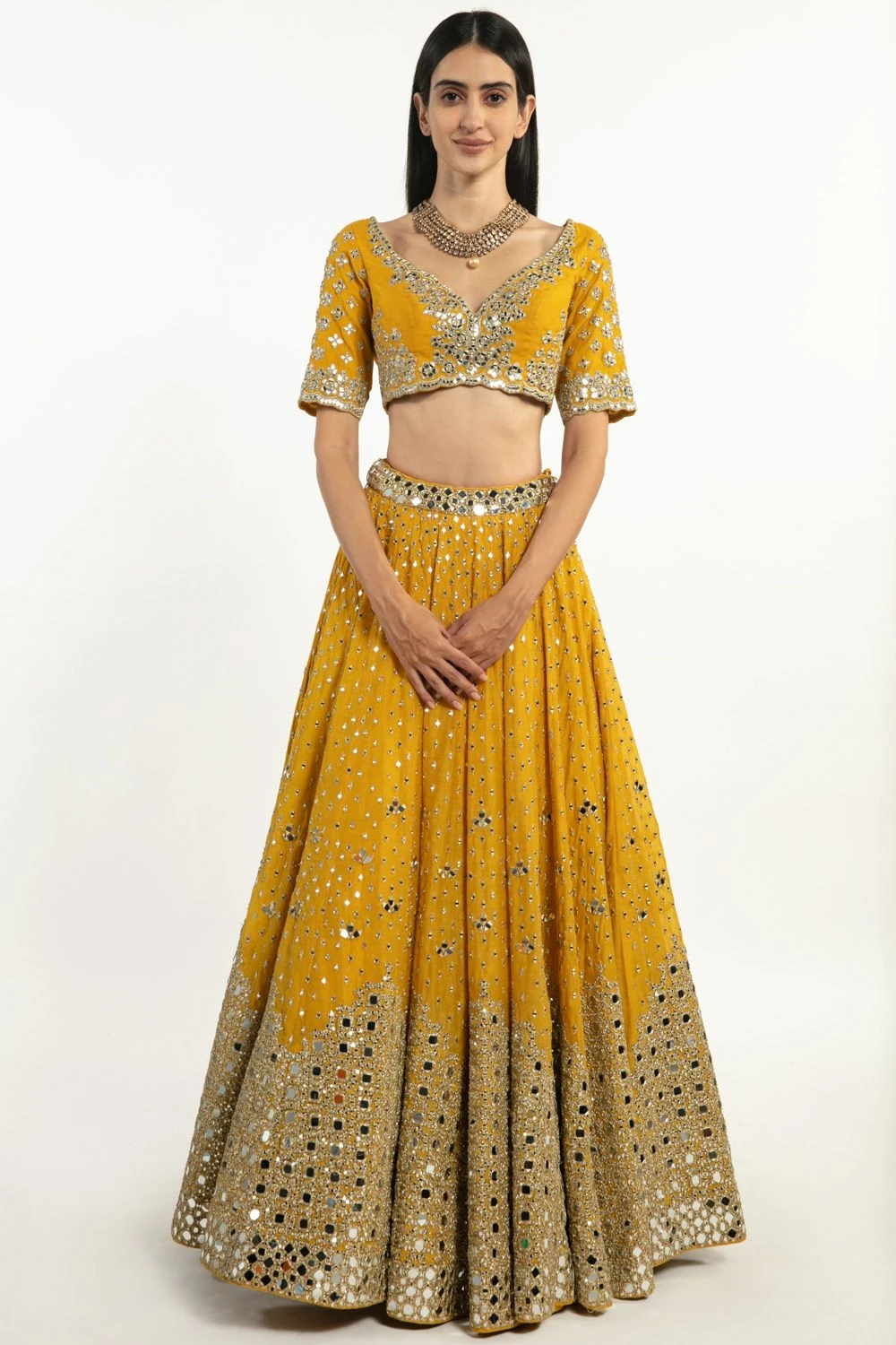 Abhinav Mishra Yellow Mirror Embellished Lehenga Set 4 Abhinav Mishra Yellow Mirror Embellished Lehenga Set - Image 2
