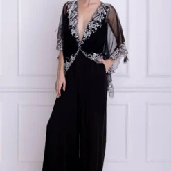 Dilnaz Black Draped Kaftan Jumsuit