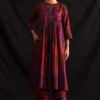 Amrich Ami Red & Pink Silk-Woven Pleated Shibori Tunic