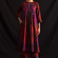Amrich Ami Red & Pink Silk-Woven Pleated Shibori Tunic