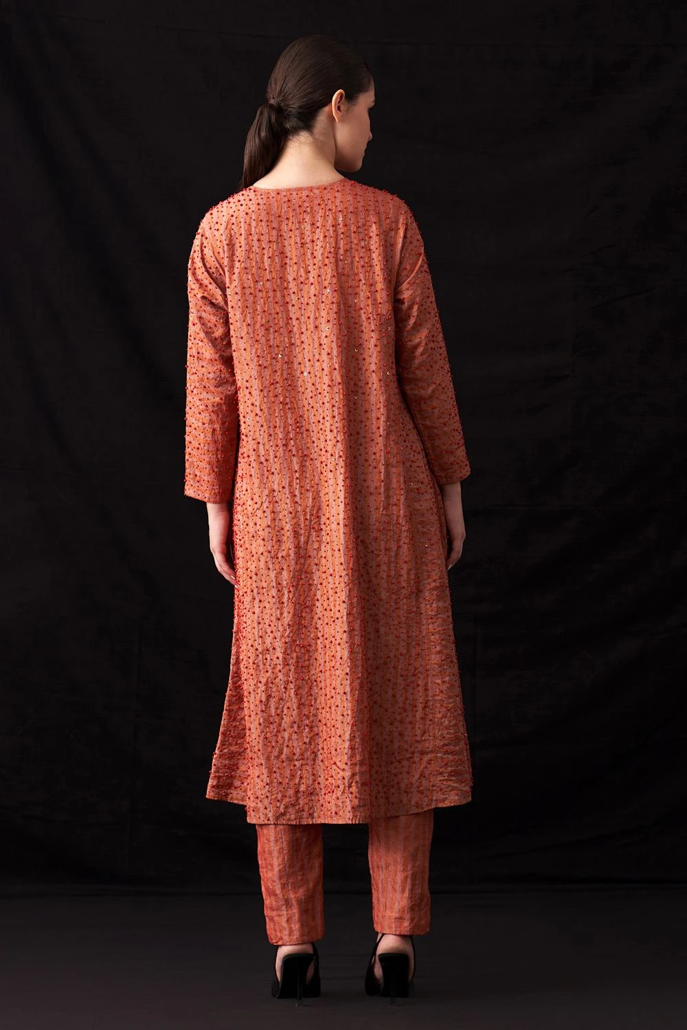 Amrich Zuri Pastel Red Hand-Woven Metallic Stripe Dress 6 Amrich Zuri Pastel Red Hand-Woven Metallic Stripe Dress - Image 4