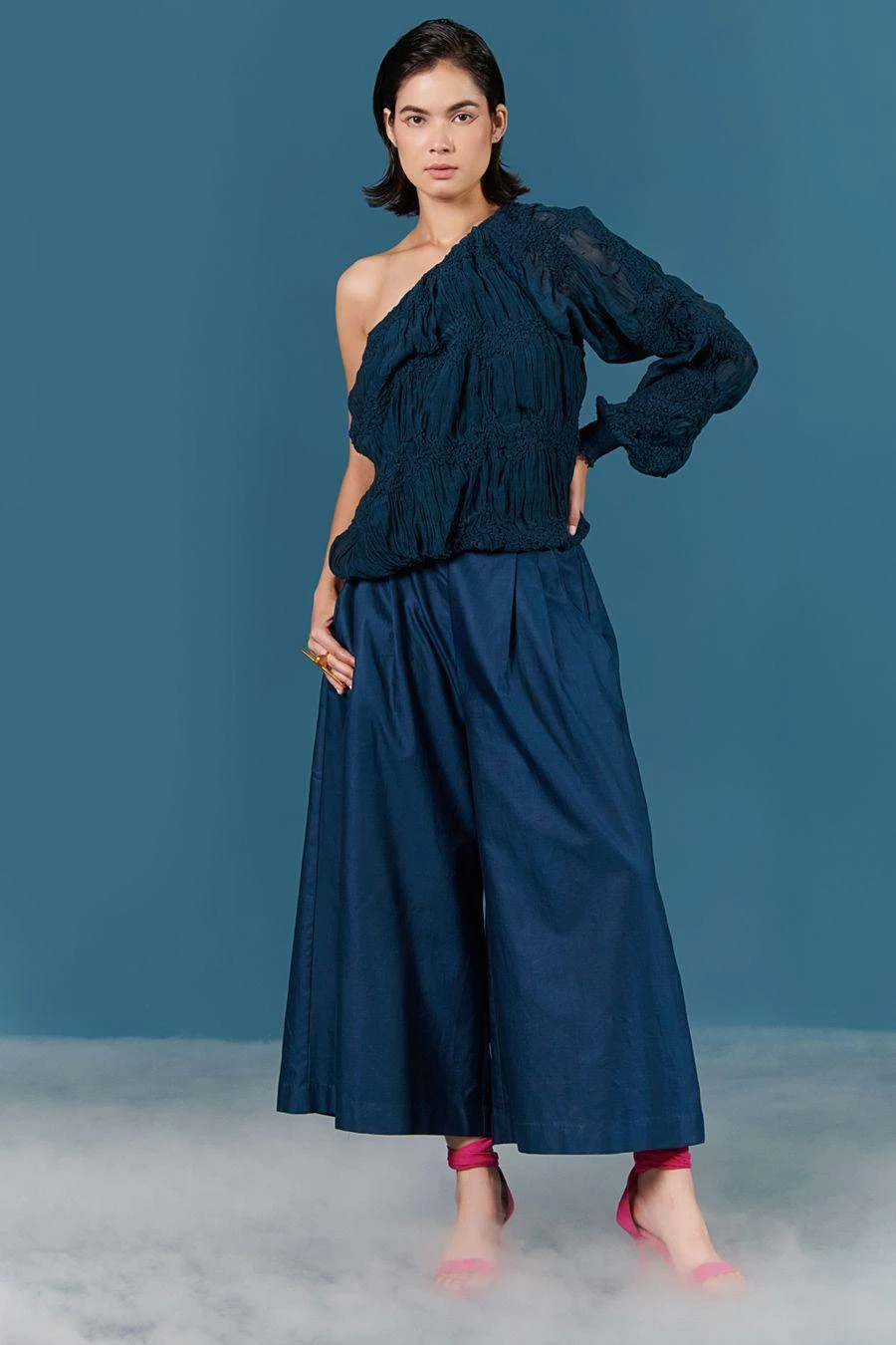 ILK Teal Blue Crinkle Off Shoulder Top 3 ILK Teal Blue Crinkle Off Shoulder Top