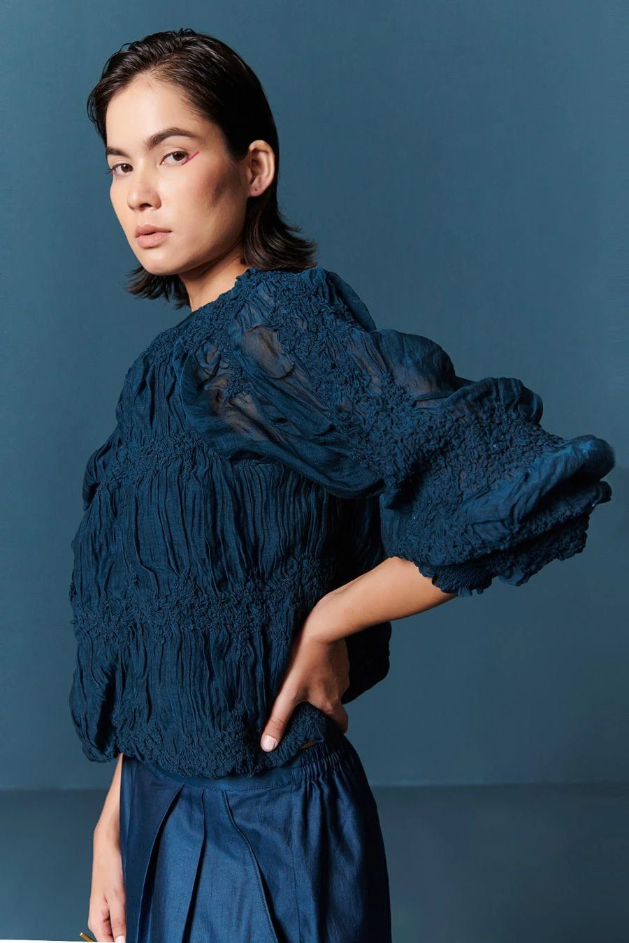 ILK Teal Blue Crinkle Off Shoulder Top 5 ILK Teal Blue Crinkle Off Shoulder Top - Image 3