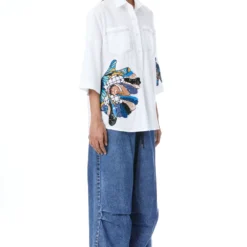 Kanika Goyal Label White Peonies Hand Embellished Shirt -Deals Drapizia Store 4423kgl19 3