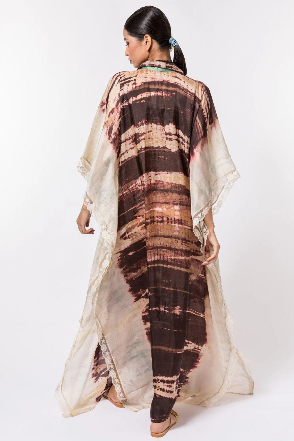 CAPISVIRLEO Ivory & Brown Tie-dye Collared Kaftan 7 CAPISVIRLEO Ivory & Brown Tie-dye Collared Kaftan - Image 5