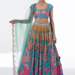 Siddhartha Bansal Eclectic Blue-yellow Floral Printed Lehenga Set