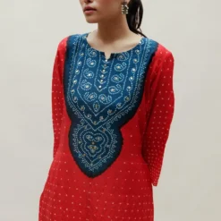 Naina Jain Red Pure Silk Bandhani Kurta -Deals Drapizia Store 512nj12 4