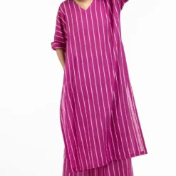 Three V-neck Hot Pink Striped Kaftan Set -Deals Drapizia Store 53thw8 3