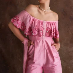 Sakshi Khetterpal Coral Chanderi Off-shoulder Jumpsuit 10 Sakshi Khetterpal Coral Chanderi Off-shoulder Jumpsuit -Deals Drapizia Store 6124sk44 4