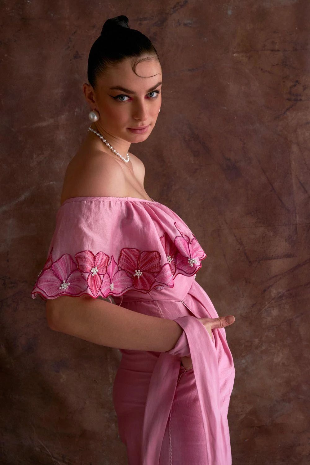 Sakshi Khetterpal Coral Chanderi Off-shoulder Jumpsuit 6 Sakshi Khetterpal Coral Chanderi Off-shoulder Jumpsuit - Image 5