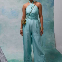 Sakshi Khetterpal Herbaceous Chanderi Halter-neck Jumpsuit
