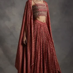 Bhumika Sharma Red Bindu Print Lehenga Set With Cape