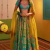 Siddhartha Bansal Aqua Turquoise Ombre Embroidered Lehenga Set