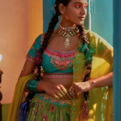 Siddhartha Bansal Aqua Turquoise Ombre Embroidered Lehenga Set -Deals Drapizia Store 62sb1 3