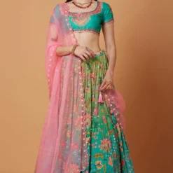 Siddhartha Bansal Aqua Turquoise Ombre Embroidered Lehenga Set -Deals Drapizia Store 62sb1 4