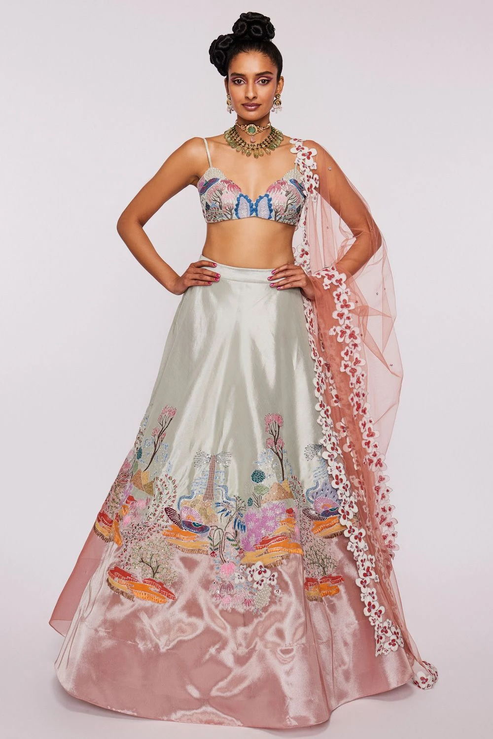 Aisha Rao Ivory & Peach Appliqued Lehenga Set 3 Aisha Rao Ivory & Peach Appliqued Lehenga Set