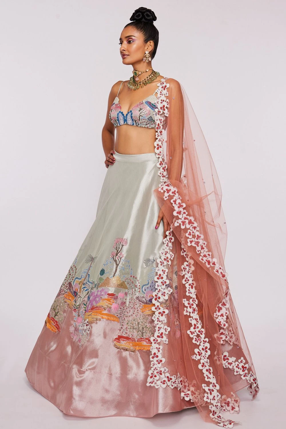 Aisha Rao Ivory & Peach Appliqued Lehenga Set 4 Aisha Rao Ivory & Peach Appliqued Lehenga Set - Image 2
