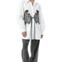 Kanika Goyal Label Warped Vine Denim Applique Shirt