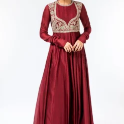 Jayanti Reddy Maroon Embroidered Yoke Anarkali