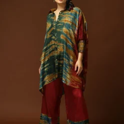 CAPISVIRLEO Emerald & Red Tie & Dye Kaftan Set