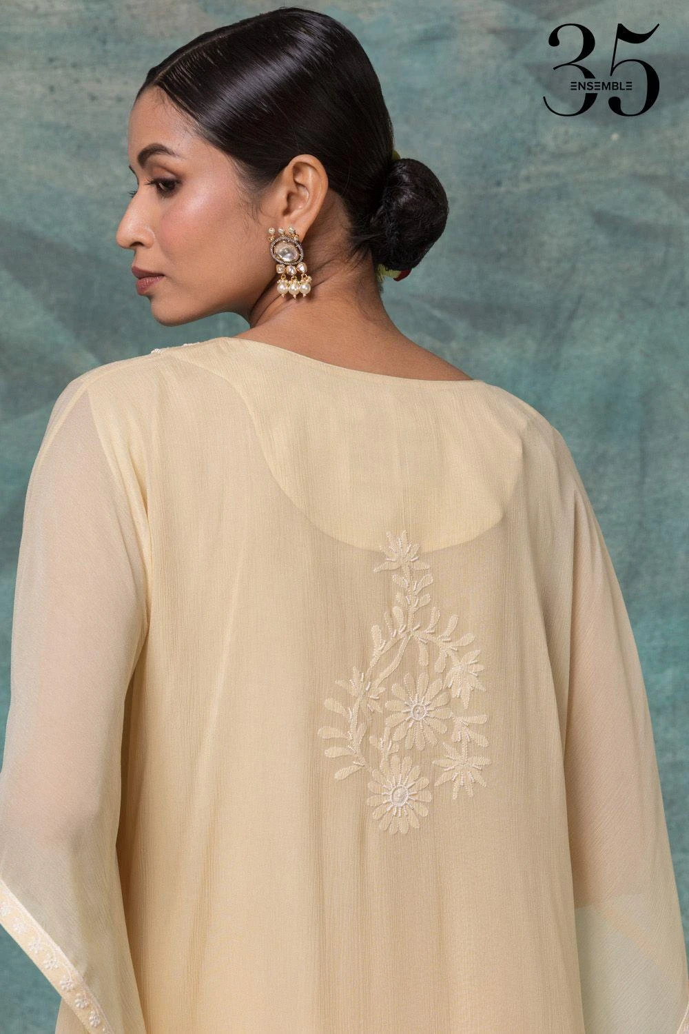 Anjul Bhandari Yellow Chikankari Embroidered Kaftan Set 7 Anjul Bhandari Yellow Chikankari Embroidered Kaftan Set - Image 5