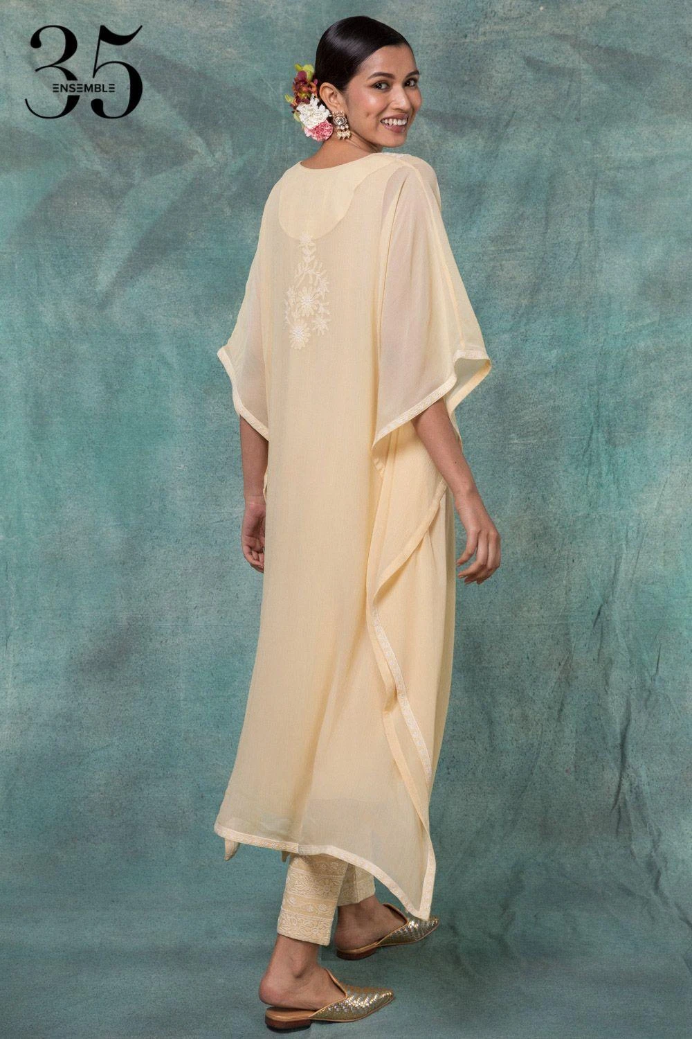 Anjul Bhandari Yellow Chikankari Embroidered Kaftan Set 8 Anjul Bhandari Yellow Chikankari Embroidered Kaftan Set - Image 6