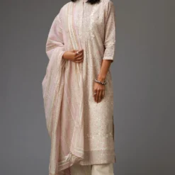 KORA Pink & Grey Hand Block Printed Kurta Set