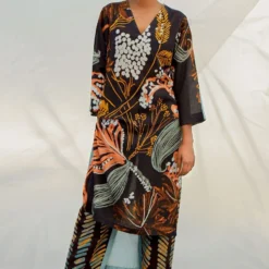Bennch Black Printed V-neck Tunic Set