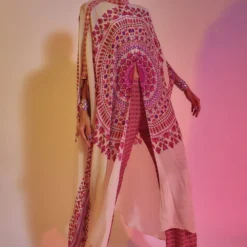 SVA Ivory Printed Slit Kaftan & Pants