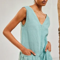 Khara Kapas Sage Blue Linen Jumpsuit -Deals Drapizia Store 91023kk44 3