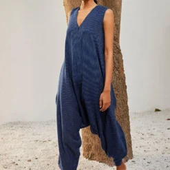 Khara Kapas Navy Blue Striped Jumpsuit -Deals Drapizia Store 91023kk48 3