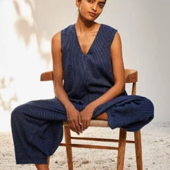 Khara Kapas Navy Blue Striped Jumpsuit -Deals Drapizia Store 91023kk48 4