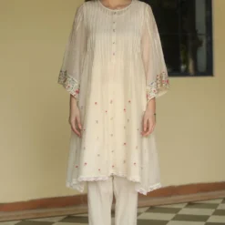 Begum Pret Ivory Chanderi Kurta Set With Embroidery Details