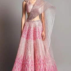 Amit Aggarwal Blush Metallic Winged Lehenga