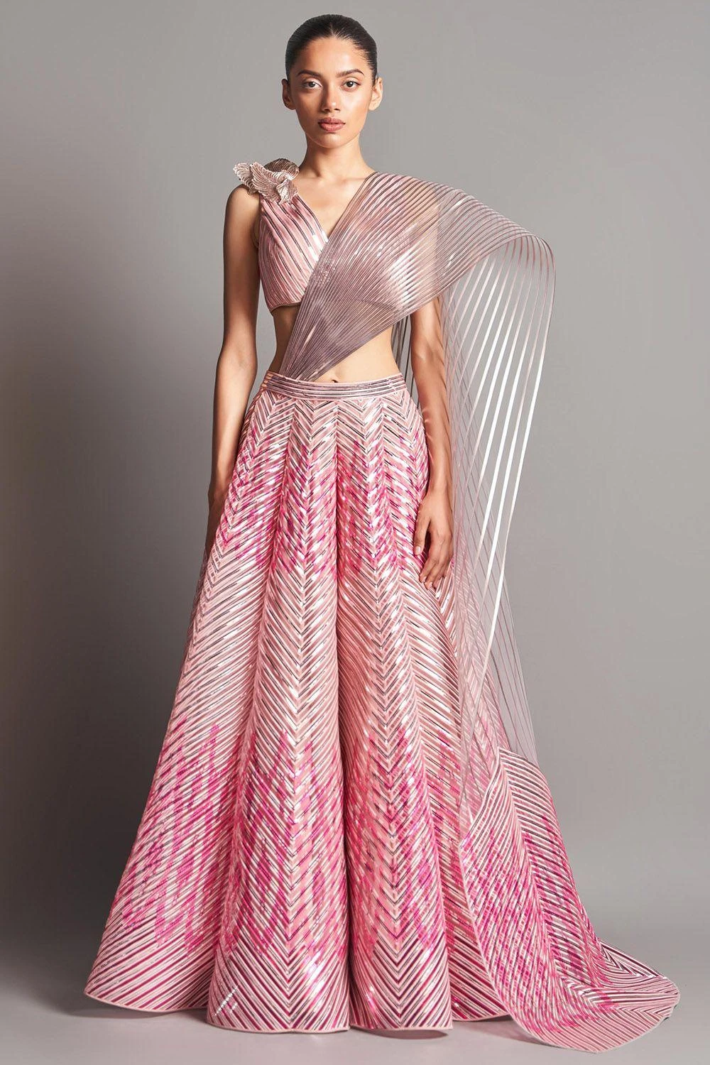 Amit Aggarwal Blush Metallic Winged Lehenga 3 Amit Aggarwal Blush Metallic Winged Lehenga