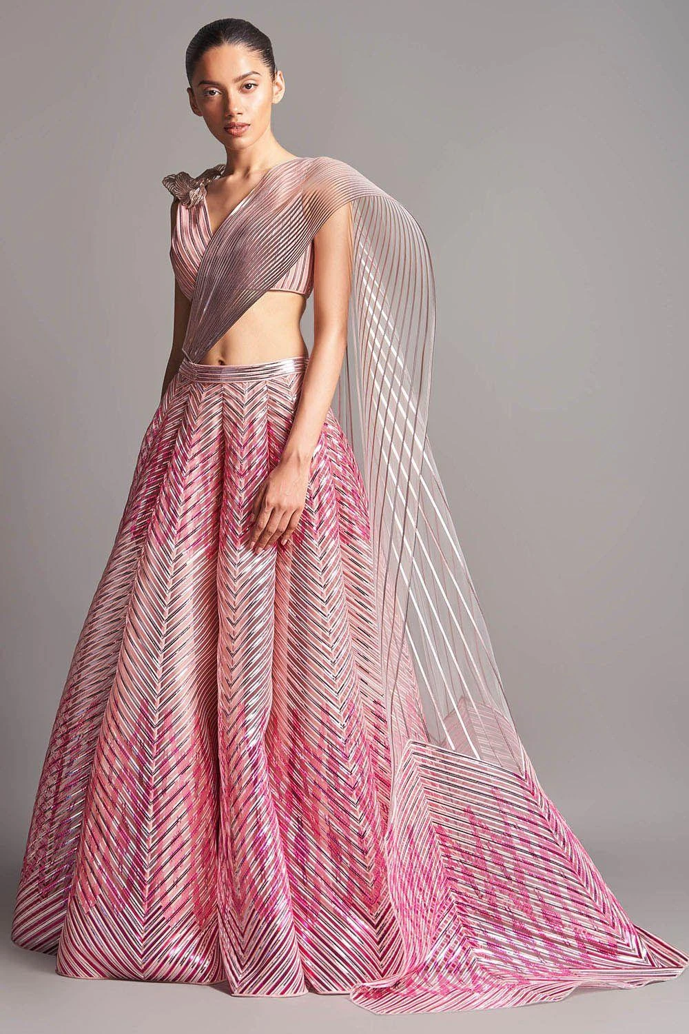 Amit Aggarwal Blush Metallic Winged Lehenga 4 Amit Aggarwal Blush Metallic Winged Lehenga - Image 2