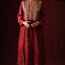 Tilla Red Silk Cotton Embroidered Kurta