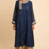 Tilla Indigo Blue Silk Cotton Kurta -Deals Drapizia Store afghanikurta 1