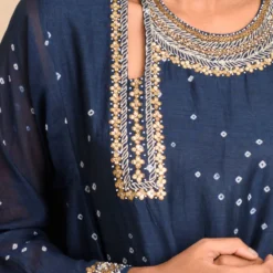 Tilla Indigo Blue Silk Cotton Kurta -Deals Drapizia Store afghanikurta 4