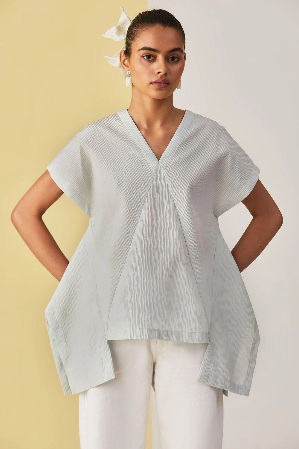 Alamelu Ivory Textured Short Top 3 Alamelu Ivory Textured Short Top