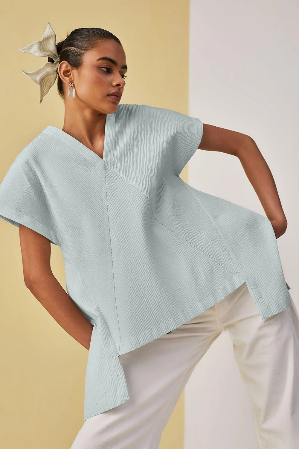 Alamelu Ivory Textured Short Top 4 Alamelu Ivory Textured Short Top - Image 2