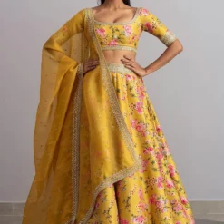 Anushree Reddy Mustard Floral Printed Lehenga Set