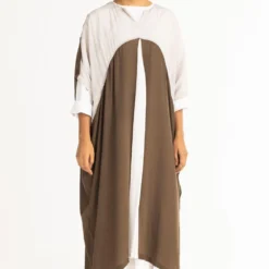 Three Olive Panelled V Neck Kaftan