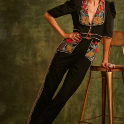 Chandrima Black Kala Cotton Beadwork Jumpsuit