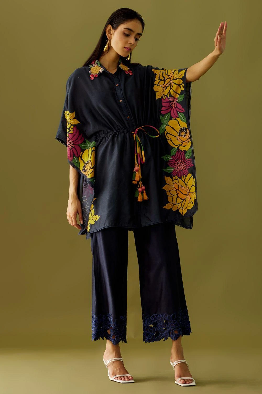 Chandrima Indigo Beadwork Kaftan Shirt 4 Chandrima Indigo Beadwork Kaftan Shirt - Image 2