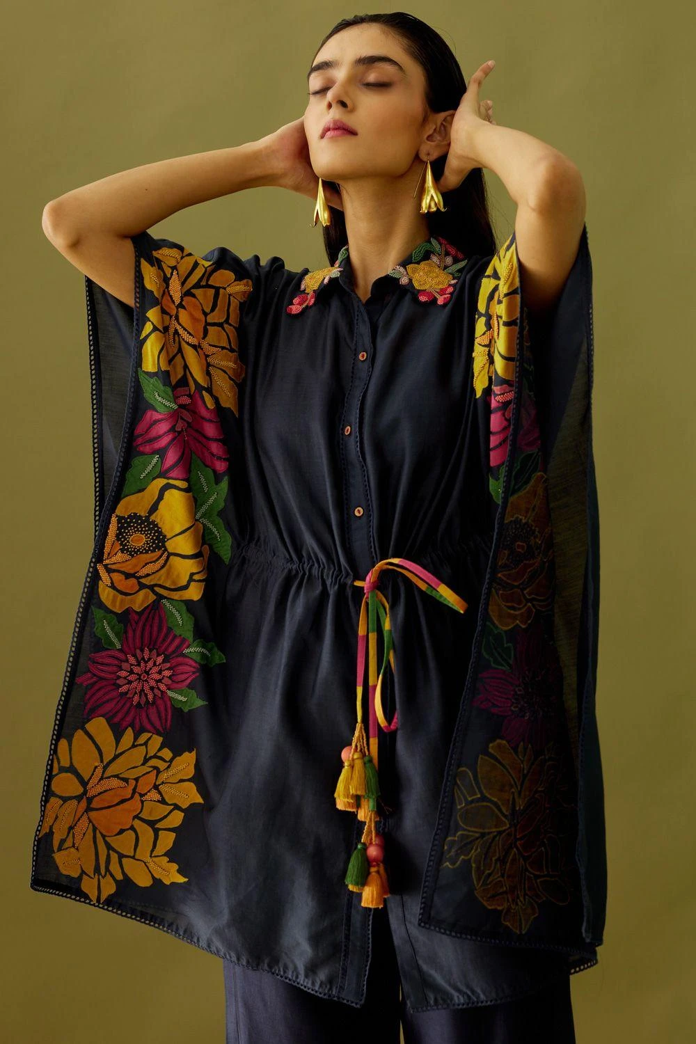 Chandrima Indigo Beadwork Kaftan Shirt 6 Chandrima Indigo Beadwork Kaftan Shirt - Image 4