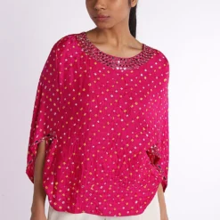 Twenty Nine Bandhani Slit Sleeve Top With Mirrorwork