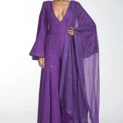 Itrh Purple Crystal Jumpsuit With Dupatta