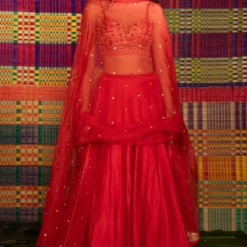 Deep Thee Red Hand Embroidered Kalidar Lehenga Set