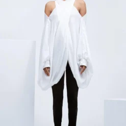 ECHO White Satin Cross Over Top